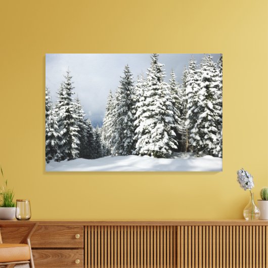 IJs en sneeuw | Pine Woodland, Oostenrijk Canvas Afdruk (Insitu (Woonkamer))