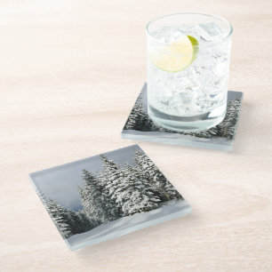 IJs en sneeuw Pine Woodland, Oostenrijk Glazen Onderzetter