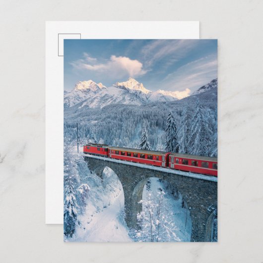 IJs en sneeuw | Red Bernina Express Train Zwitserl Briefkaart (Voorkant / Achterkant)
