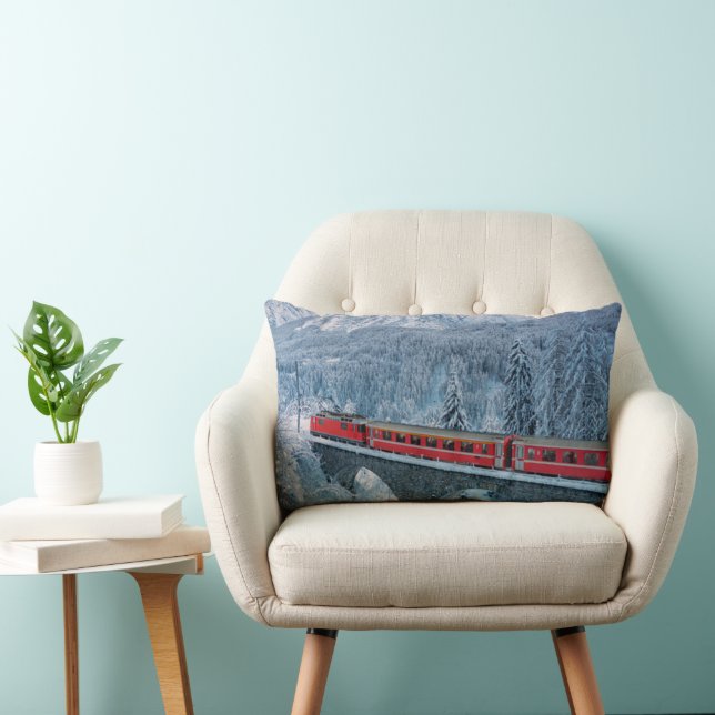 IJs en sneeuw | Red Bernina Express Train Zwitserl Kussen (Stoel)