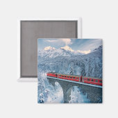 IJs en sneeuw | Red Bernina Express Train Zwitserl Magneet (Voorkant / Achterkant)