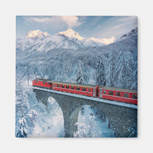 IJs en sneeuw Red Bernina Express Train Zwitserl Magneet