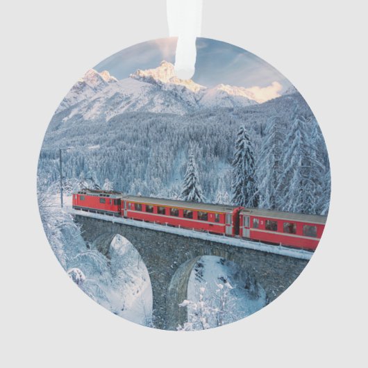 IJs en sneeuw | Red Bernina Express Train Zwitserl Ornament (achterkant)