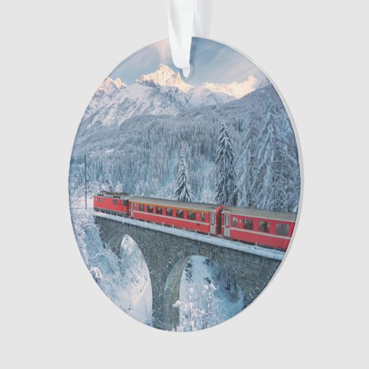 IJs en sneeuw | Red Bernina Express Train Zwitserl Ornament (voorkant)