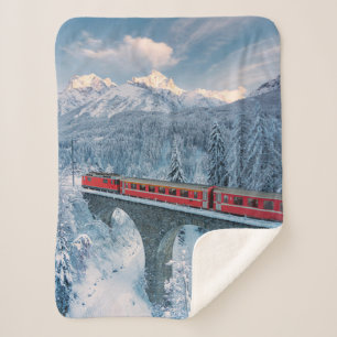 IJs en sneeuw   Red Bernina Express Train Zwitserl Sherpa Deken