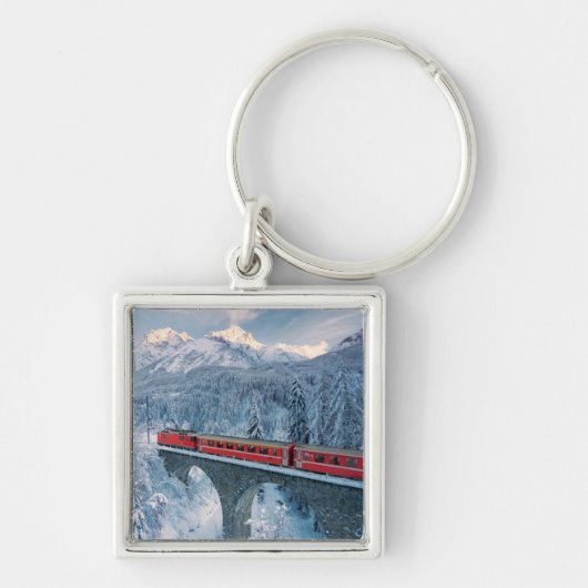 IJs en sneeuw | Red Bernina Express Train Zwitserl Sleutelhanger (Voorkant)