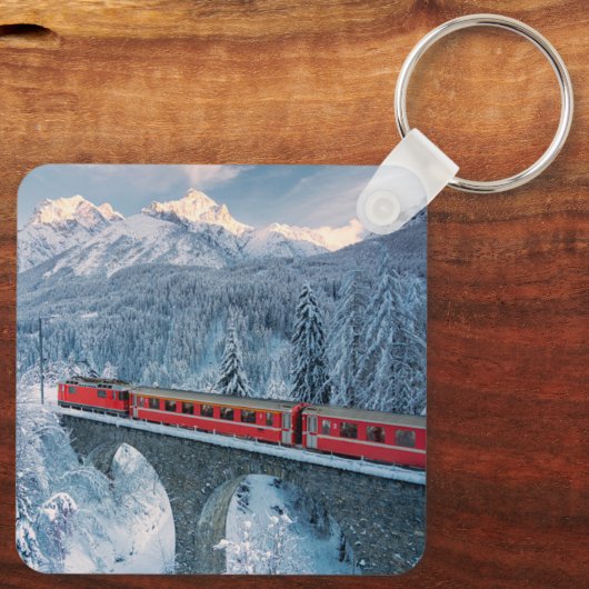 IJs en sneeuw | Red Bernina Express Train Zwitserl Sleutelhanger (Achterkant)