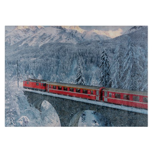 IJs en sneeuw | Red Bernina Express Train Zwitserl Snijplank (Voorkant)