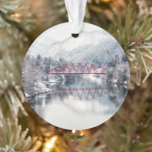 IJs en sneeuw Rode brug in de winter, Japan Ornament