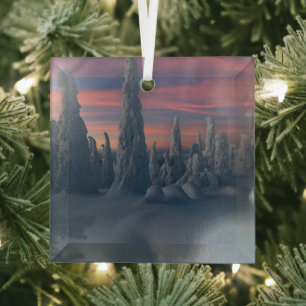 IJs en sneeuw   Sneeuwwerende bomen, Lapland, Finl Glas Ornament