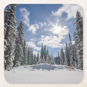 IJs en sneeuw   Sunrise Snow Alberta, Canada Vierkante Kartonnen Onderzetter