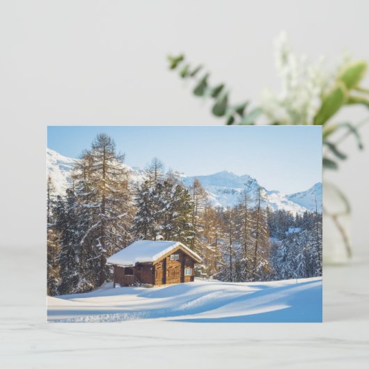IJs en sneeuw | Winter Log Cabin Swiss Alps Bedankkaart (Staand voorkant)