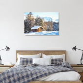 IJs en sneeuw | Winter Log Cabin Swiss Alps Canvas Afdruk (Insitu (Slaapkamer))