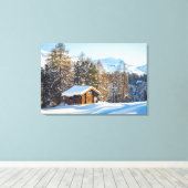 IJs en sneeuw | Winter Log Cabin Swiss Alps Canvas Afdruk (Insitu (Houten vloer))