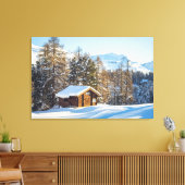 IJs en sneeuw | Winter Log Cabin Swiss Alps Canvas Afdruk (Insitu (Woonkamer))
