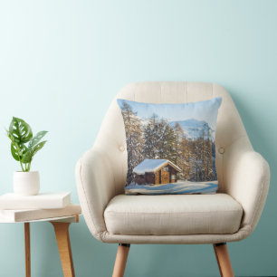 IJs en sneeuw Winter Log Cabin Swiss Alps Kussen