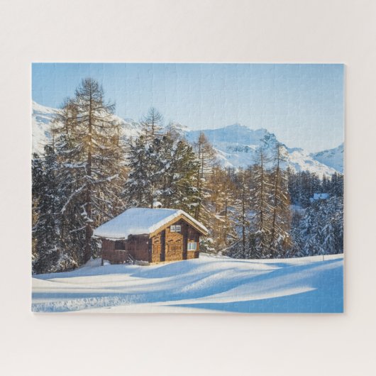 IJs en sneeuw | Winter Log Cabin Swiss Alps Legpuzzel (Horizontaal)