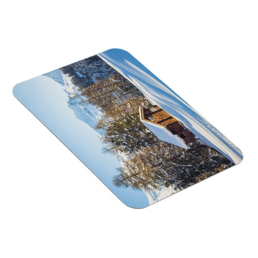 IJs en sneeuw | Winter Log Cabin Swiss Alps Magneet (Rechterzijde)