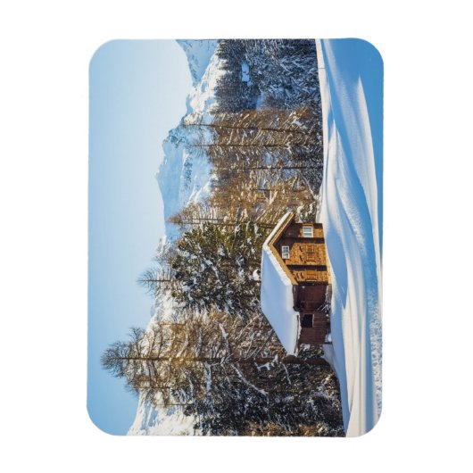 IJs en sneeuw | Winter Log Cabin Swiss Alps Magneet (Verticaal)