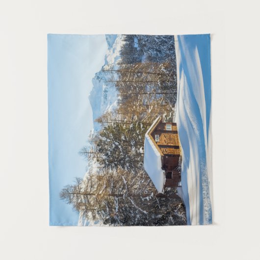 IJs en sneeuw | Winter Log Cabin Swiss Alps Wandkleed (Voorkant)