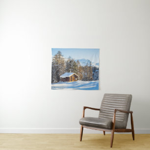 IJs en sneeuw Winter Log Cabin Swiss Alps Wandkleed