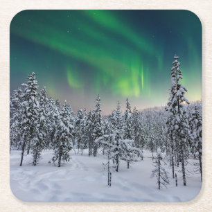 IJs en sneeuw Winterlandschap in Finland Vierkante Kartonnen Onderzetter