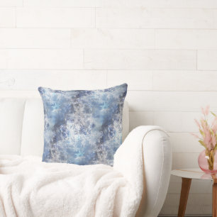 IJs en Sneeuwen, blauw kerstpatroon Kussen