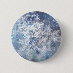 IJs en Sneeuwen, blauw kerstpatroon Ronde Button 5,7 Cm