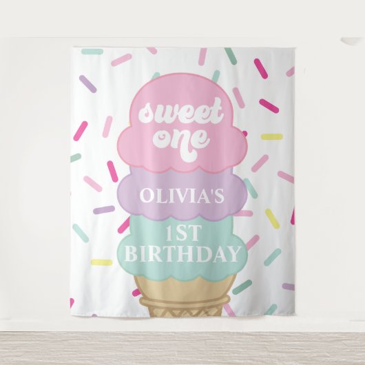 Ijs en Spikkels Zoete Eén 1e Verjaardag Wandkleed (Voorkant)