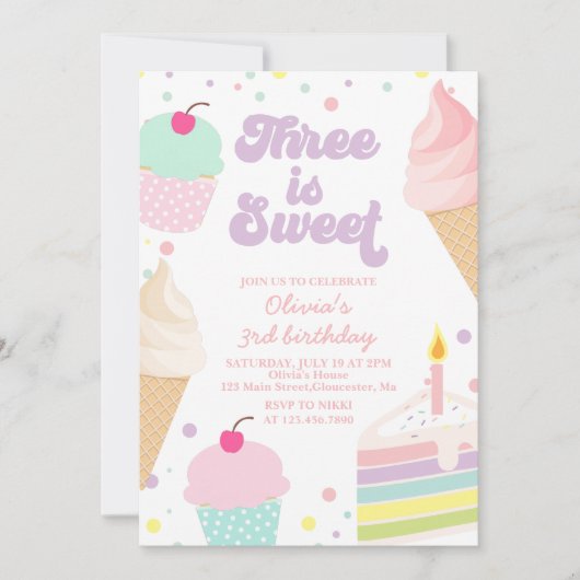 IJs en taart 3e verjaardag Kaart (Voorkant)