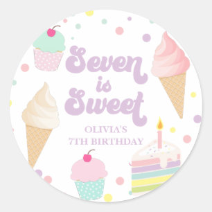 Ijs en Taart Zeven is Zoet 7e Verjaardag Ronde Sticker