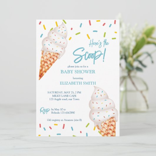 IJs hier is het schepje baby shower Kaart (Staand voorkant)