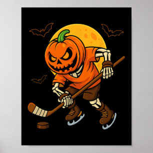 Ijs Hockey Pompoen Gezicht Halloween Skelet Pompoe Poster