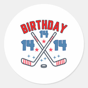 Ijs Hockey Veertien Verjaardag Jongen 14e Feestje Ronde Sticker