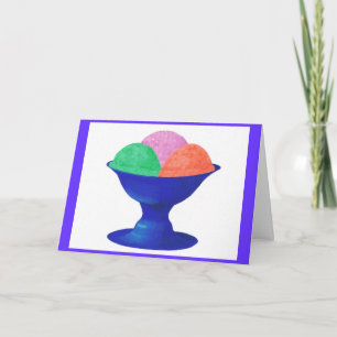 IJs in blauwe schaal, feestuitnodiging, kaart