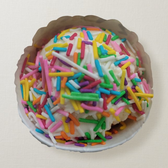 IJs Kleurrijk Roze Blauw Sprinkles Food Theme Rond Kussen (Voorkant)