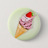 IJs met een aardbei Ronde Button 5,7 Cm (Voorkant)