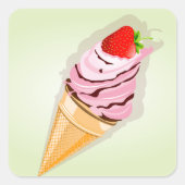 IJs met een aardbei Vierkante Sticker (Voorkant)