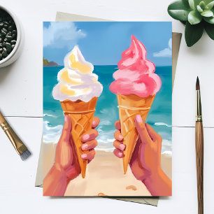 Ijs room strand oceaan aquarel schilderij briefkaart