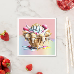 IJs roze blauw sundae wafel kegel dessert Servet