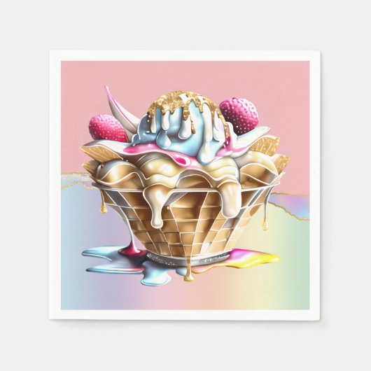 IJs roze blauw sundae wafel kegel dessert Servet (Voorkant)