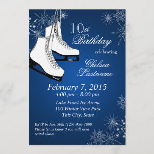 IJs Schaatsen en sneeuwvlokken Blue Birthday Kaart