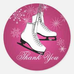 Ijs Schaatsen en Sneeuwvlokken Roze Ronde Sticker