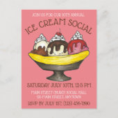 Ijs sociale feestparty dessert banaan split sundae uitnodiging briefkaart (Voorkant)