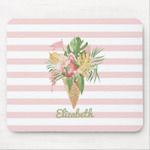  Ijs, Tropisch blad Fruit, Roze Strepen   Muismat