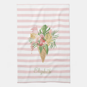 Ijs, Tropisch blad Fruit, Roze Strepen Theedoek