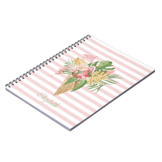  Ijs, Tropisch bladfruit, Roze strepen  Notitieboek (Linkerzijde)