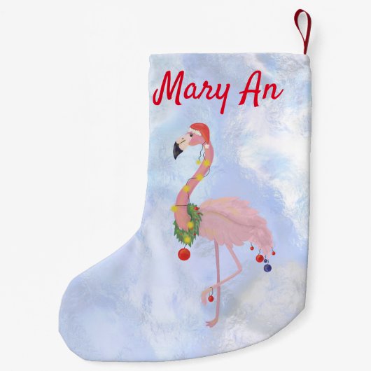 Ijsachtergrond en Kerstmis Flamingo Kleine Kerstsok (Achterkant)