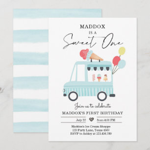 Ijsauto 1e verjaardagsuitnodiging jongen zoete eer kaart