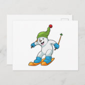 Ijsbeer als Skiloper met Ski en Mutse Briefkaart (Voorkant / Achterkant)